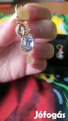 új 14k aranyozott cirkonia és kristály köves hattyú mintás fülbevaló 