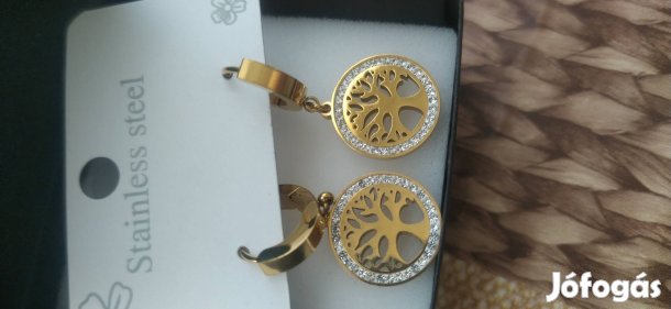 új 14k goldplated strass köves életfa mintás nemesacél fülbevaló 