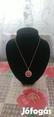 új 18k aranyozott stainless steel strasszköves életfa mintás nyaklánc 