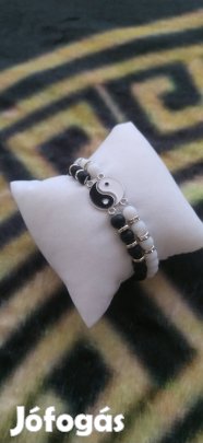 új Jin Jang fekete fehér gyöngyökkel díszített páros karkötő 