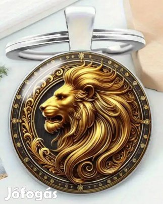 új arany fekete oroszlán fej mintás medálos kulcstartó 