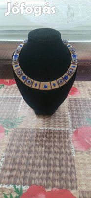 új arany színű Collar kék kristály és strassz köves handmade nyaklánc 