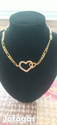 új aranyozott nemesacél köves két szív mintás choker nyaklánc