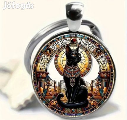 új egyiptomi macska mintás írásos divatos kulcstartó 