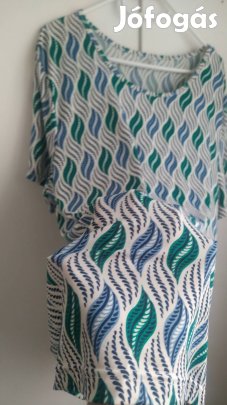 új fehér zöld kék fekete levél mintás póló 