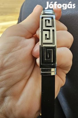 új fekete ezüst színű nemesacél görög mintás karkötő