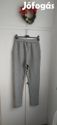 új fekete fehér csíkos gumis derekú zsebes alkalmi nadrág 