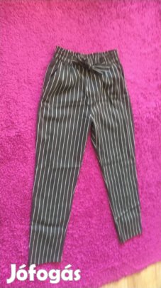 új fekete fehér csíkos masnis gumis derekú zsebes alkalmi nadrág 