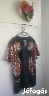 új fekete két oldalt leopárd mintás divatos póló 