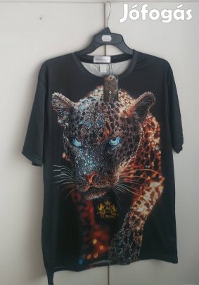 új fekete leopárd mintás és kő díszítés hatású póló 