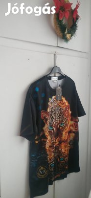 új fekete tükröződött hatású leopárd mintás póló 