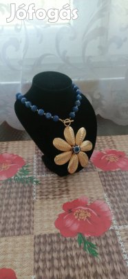új kék szem gyöngyökkel díszített virág mintás nagy nyaklánc 