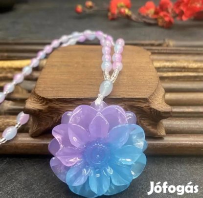 új kékes lila gyöngyökkel díszített virág mintás nyaklánc 