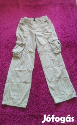 új khaki gumis derekú nyári sok zsebes vékony nadrág 