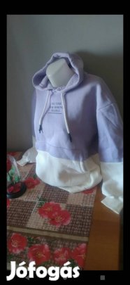 új lila fehér írásos mintás kapucnis zsebes termo pulcsi 