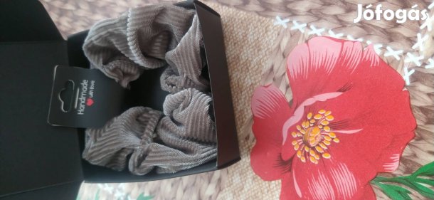 új nagy plüss bársony csíkos szürke alkalmi scrunchie 