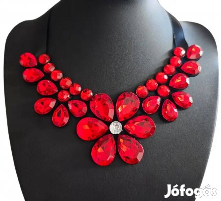 új piros kristály köves virág mintás alkalmi nyaklánc 
