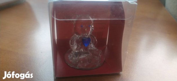 új royal blue köves üveg maci , dísztárgy 