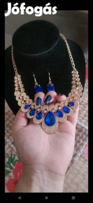 új royal blue kristály strasszköves esküvői ékszer szett 