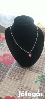 új rózsaszín kristály köves szív mintás vékony nyaklánc 