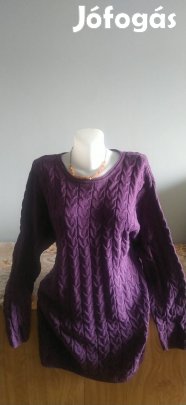 új sötét lila fonott mintás kötött hosszított pulcsi