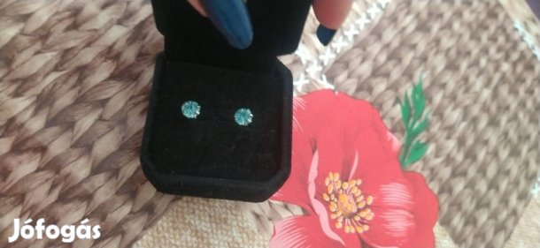 új türkiz kék cirkonia köves rozsdamentes acél fülbevaló 