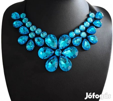 új türkizkék kristály köves virág mintás alkalmi nyaklánc 