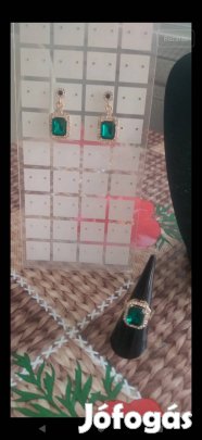 új zöld kocka kristály és strasszköves alkalmi ékszer szett 