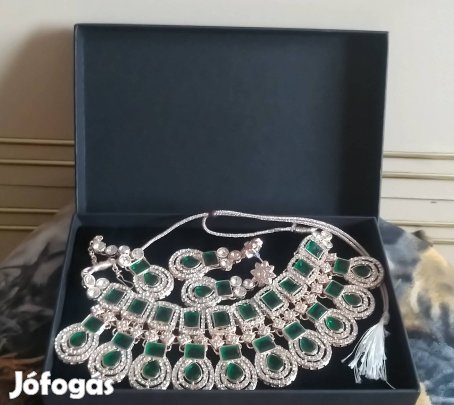új zöld kundan strassz és kristály köves indiai esküvői ékszer szett 