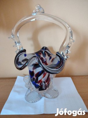 üveg dísz kosárka 18cm