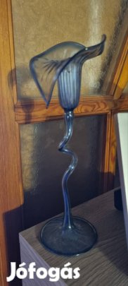 üveg gyertyatartó kék színű 