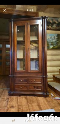 vintage fa üveges vitrin 